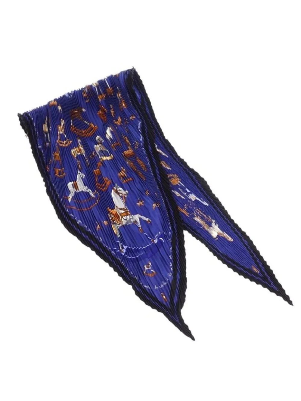 Hermes Carre 90 Pleats Blue Rocking Horse Scarf Silk Included
